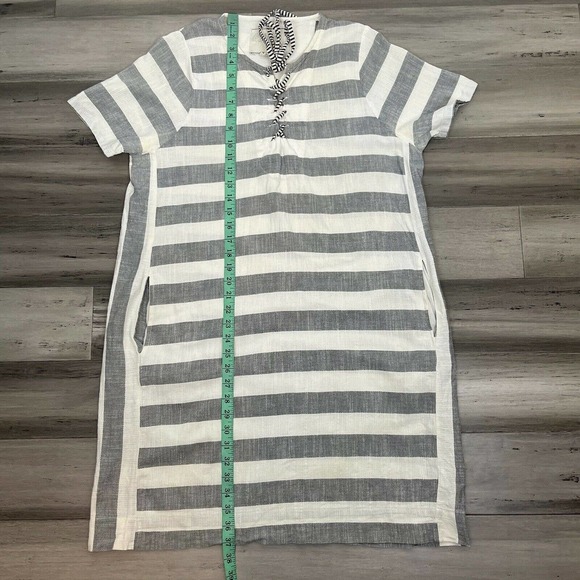 Ace & Jig Striped Lace Up Dress Organic Cotton Pockets Women's Gray White Size L - Picture 11 of 11